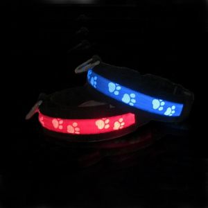 Custom Nylon Led Light Up Dog Collar / Flashing Dog Collar Safety Dog Led Light