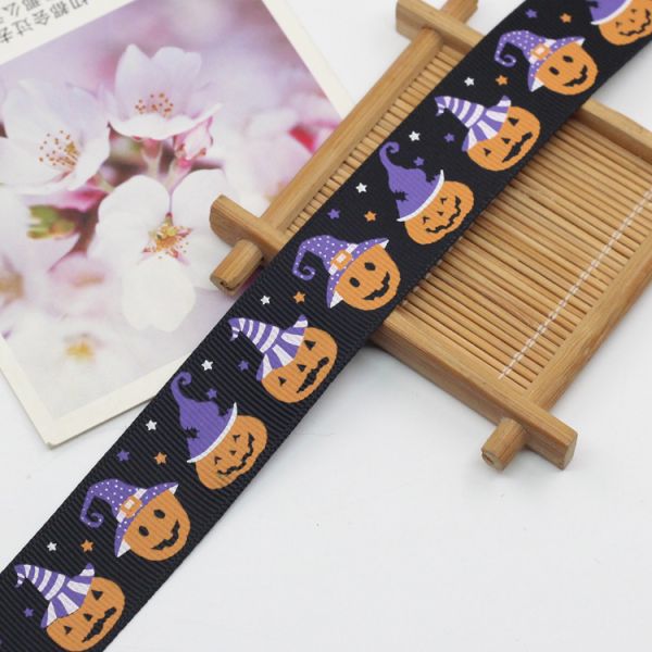 bat ghost witch pumpkin pattern halloween holiday grosgrain webbing printed ribbon