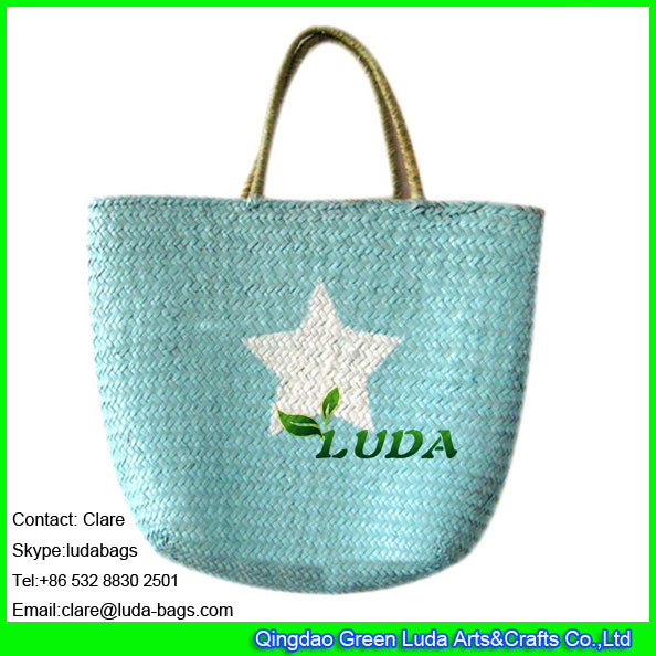 Buy LUDA handmade seagrass women beach straw tote bag white star printed 2016 at wholesale prices