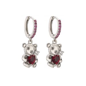 Bear Sterling Silver Crystal Jewelry Hoop Silver Zircon Earrings LovelyLittle