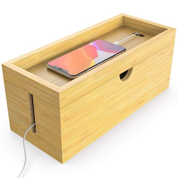Custom Logo Large Storage Bamboo Cable Management Box Hider for Office 31.8x12