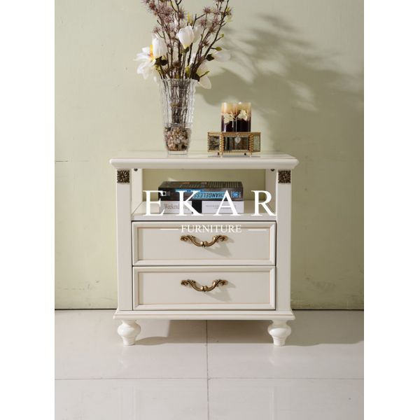 Buy classic white nightstand with 2 drawers bedsides table at wholesale prices