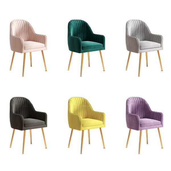 Sturdy SS Dining Chairs Gold Leg Grey Velvet Cushion Side Chair