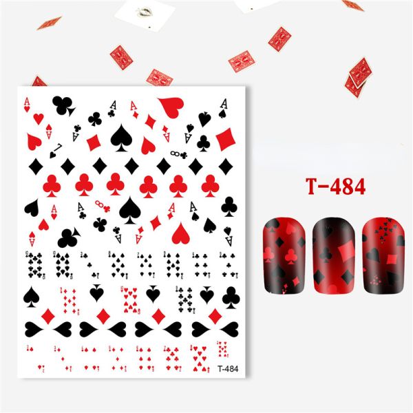 T-482-T-492 Multicolor Style Poker Series Nail Art Decal Sticker for Salon Beauty