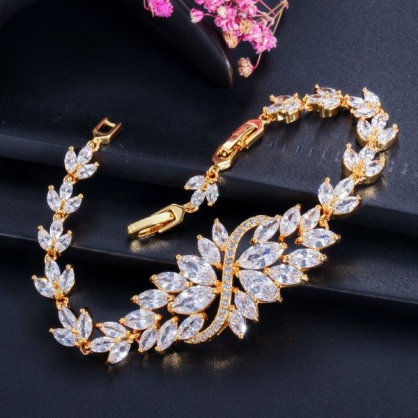Cubic Zirconia Tennis Bracelets For Women Iced Out Chain Gold Color Bracelet Woman Zircon Flower CZ Bangle Jewelry