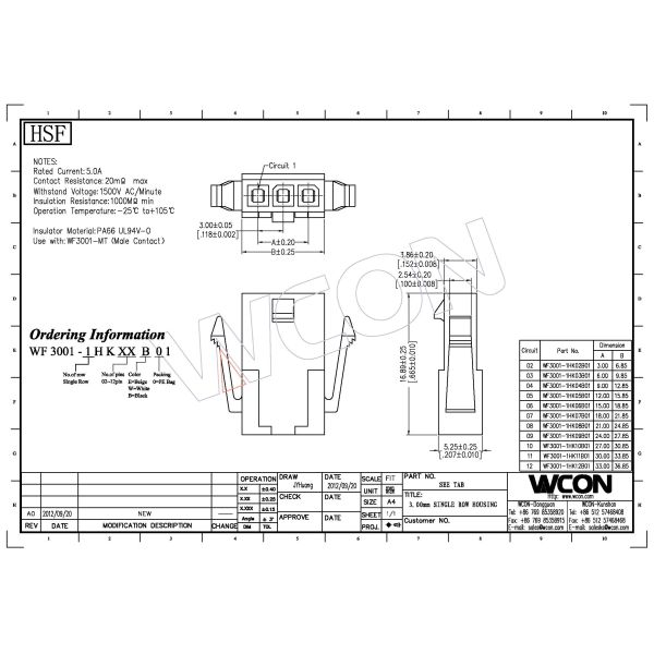 Housing 3.0 Pitch Mini Fit Wafer Single Row With Cut PA66 Black ROHS