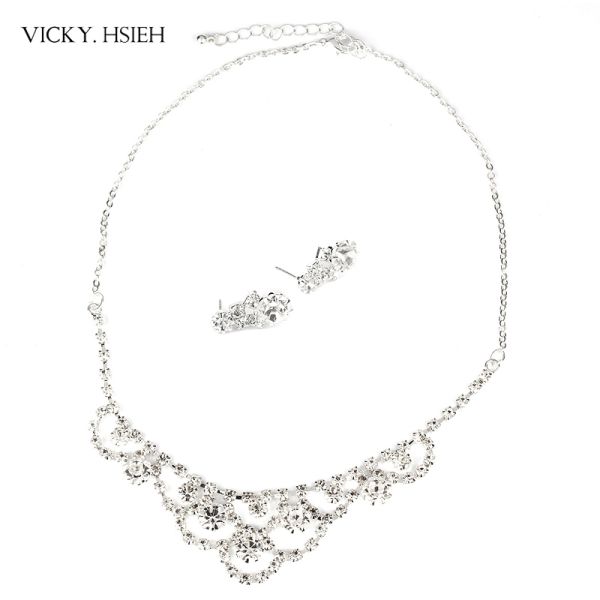 VICKY.HSIEH Silver Tone Wedding Bridal Crystal Rhinestone Princess Necklace