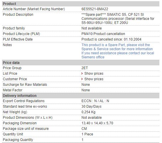 6ES5521-8MA22 6ES5 521-8MA22 Siemens Communications Module