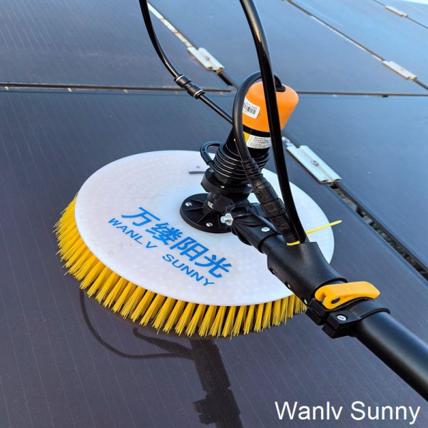 Solar Panel Cleaning with Rotating Brush and Backpack Lithium Battery Supply