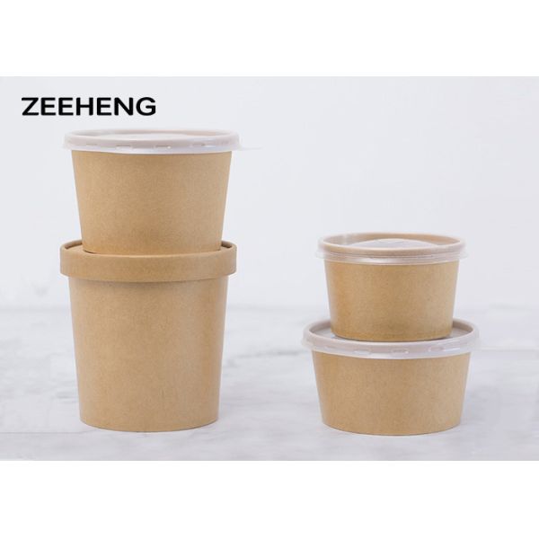PE Coated 16oz 500ml Matt Salad Food Kraft Paper Bowls Dessert Cup With Lid