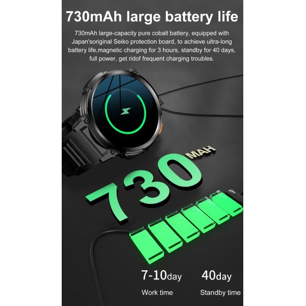 Outdoor BT Music Smart Watch IP68 Sleep Monitor SmartWatch K66 730mah Battery