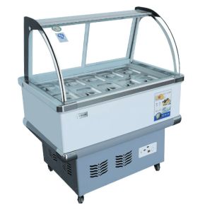 China Commercial Ice Cream Showcase Freezer 6 Barrel 10 Tray Curved Glass on sale