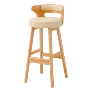 Modern Design Natural Color Detachable High Back Solid Wood Bar Stool for Pub