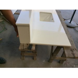White Kitchen Solid Quartz Countertops Worktops , Solid Surface Bathroom