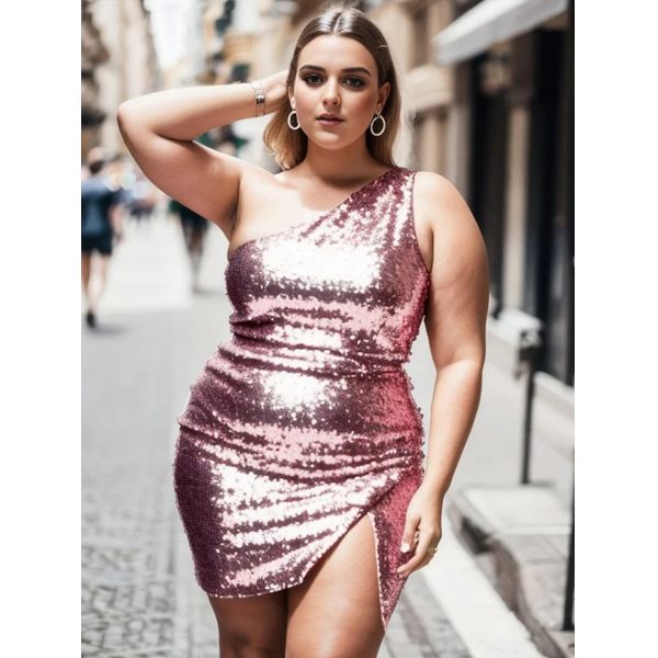 Glamorous High Slit One-shoulder Purple Orchid Sequin Bodycon Mini Short Homecoming Dress