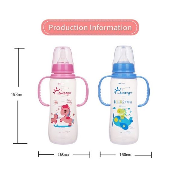 240ml Infant Baby Bottle FDA EN14350 Tested Pink Blue Green Color