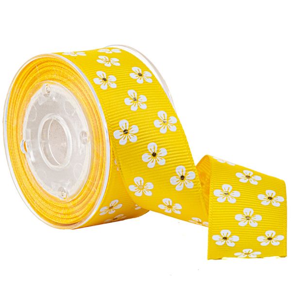 Buy White & Gold Flower Custom Printed Grosgrain Ribbon For Cosmetic Packaging at wholesale prices