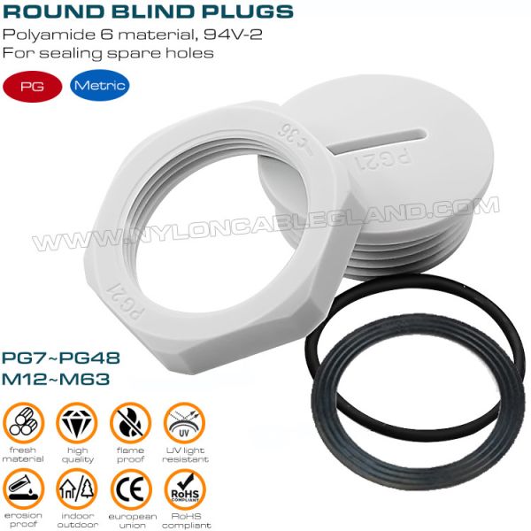 Blind Plugs Plastic PG Type Gray or Black IP54/IP68, Round Blanking Plugs (Stopping Plugs) Nylon PG7~PG48 Thread for Sealing Holes Blind Plugs Plastic PG Type Gray or Black IP54/IP68, Round Blanking Plugs (Stopping Plugs) Nylon PG7~PG48 Thread for Sealing Holes