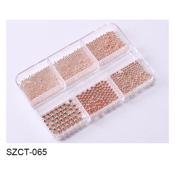 Wholesale 6 Grid Mixed Metal Round Bead nail charms in bulk Small Steel Balls 3d Nail Art Decorations Caviar Bead