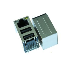 HY981141A Dual USB + RJ45 Integrated Connectors Cross LPJU5202BONL