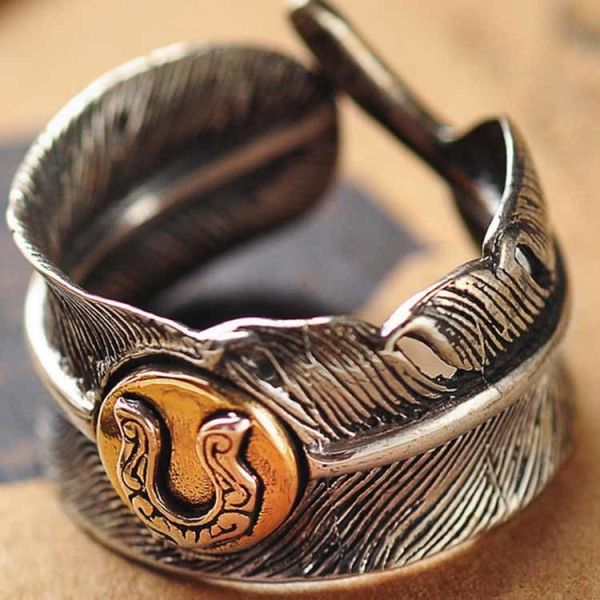Men Women Retro Unique Feather Shapes Gold Silver Two Tone Ring (R2018040210)