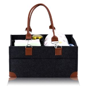 450G Washable Felt Diaper Caddy Organizer With PU Handle