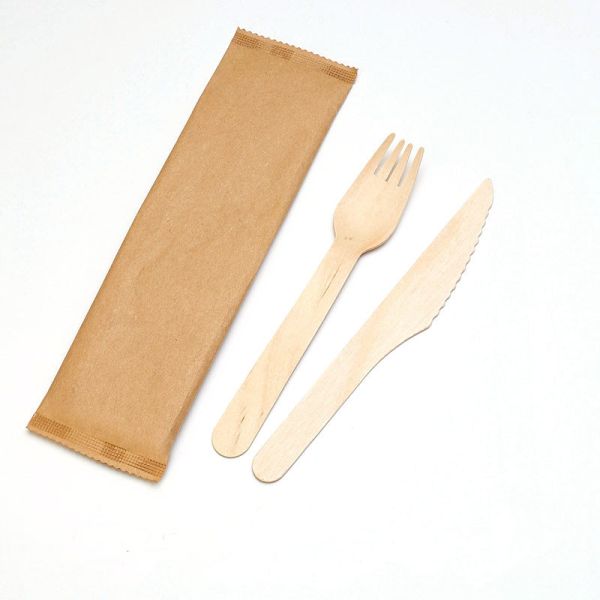 Buy Paper Wraped Premium Disposable Wooden Cutlery Set With Customized Logo at wholesale prices