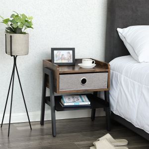 Particleboard Nightstands, Bedside Table, Nightstands with Fabric Drawer,