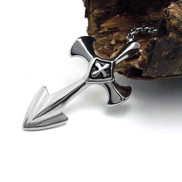 Gothic Fashion Men's Necklace 925 Silver Plated Titanium Stainless Steel Cross Sword Pedant (SP081)