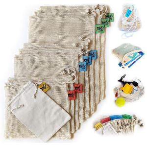 RPET Organic Cotton Reusable Produce Mesh Bag GOTS Eco Friendly Net Shopping