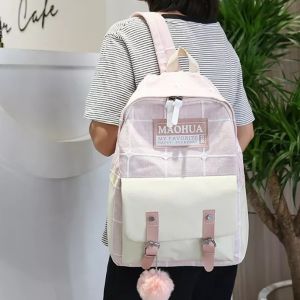 Women Travel Backpack Sets 4pc Sturdy Laptop Backpack Teens Canvas