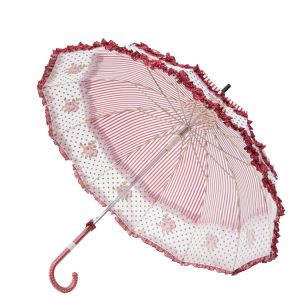 Ladies Sunproof Straight Handle Umbrella Lace Flowers Pagoda Shaped