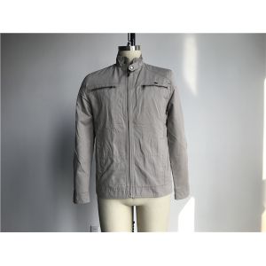 Mens Stone Color Woven Fabric Jacket With Metal Zip Through TW59378