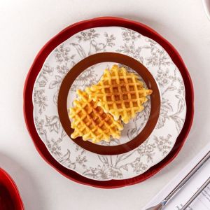 Floral Red Table Mat Included 6-Piece Porcelain Dinnerware Set For Chinese Year