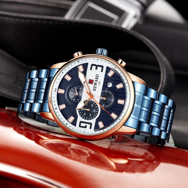 IP Coating Color Mens Stainless Steel Watches 2.5D Chronograph Quartz Movement