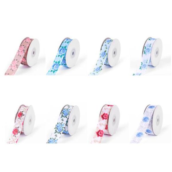Floral ribbon roll polyester ribbon customized flower printing grosgrain ribbon