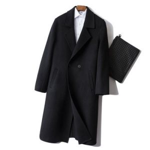 Pure Wool Men's Double-Sided Cashmere Coat Mid-Length Trench Jacket for Casual