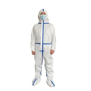 White Non Woven Protective Clothing , Durable Disposable Hooded Coveralls