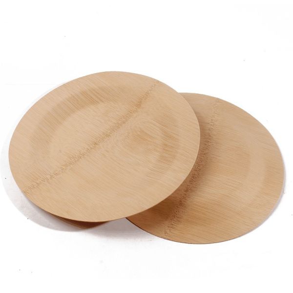 Buy Organic Disposable Round Bamboo Fiber Plates Tableware 23cm at wholesale prices