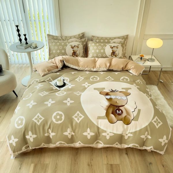 Popularity Cotton 4-In-1 Bedding Set Brown White King Size Duvet Cover Bed Sheet