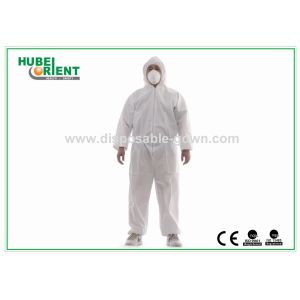 China Durable Cleanroom SMS Disposable Hooded Coveralls 50gsm Zipper Front on sale