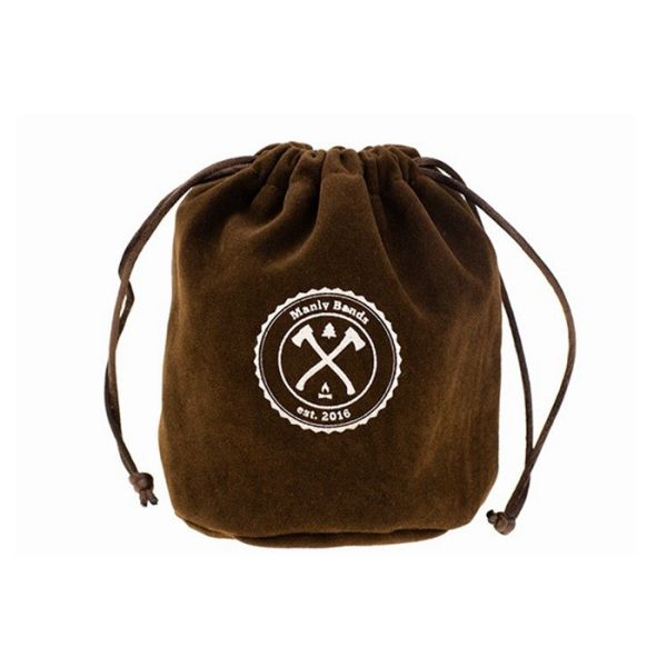 Brown Color Double Drawstring Velvet Gift Pouch Round Bottom Silk Screen