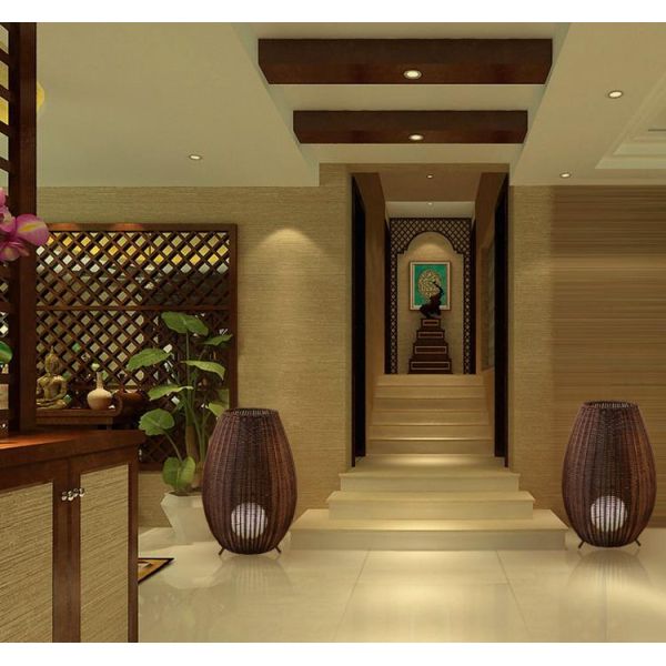 Customized Luxurious Rattan Floor Lamp , Indoor Creative Wicker Floor Light