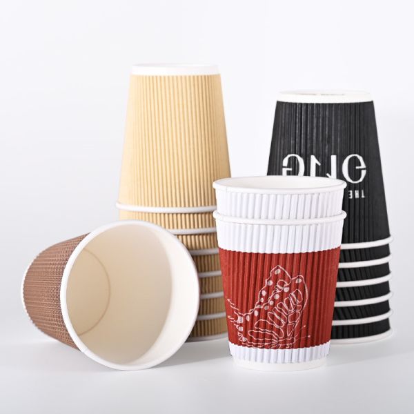 Disposable Recyclable Ripple Cups With Lids For Hot Drink Customer'S Logo