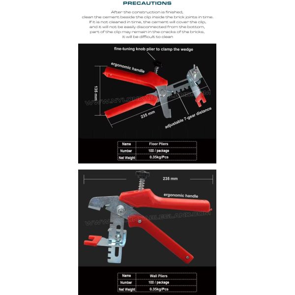 Plastic Tile Leveling System White Tile Leveling Spacer Clip 1.5mm (1/16") with Plier & Wedge, 500 pcs/bag, fit for 3-12mm Thick Tiles