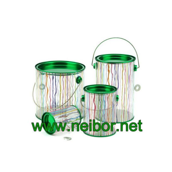 Custom printing Cylindrical PVC PET bucket plastic pail with tin lid and bottom