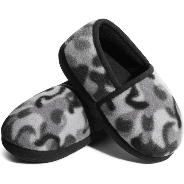 Faux Fur Lining Boys Kids Indoor Slippers Camouflage Style With Printed Upper