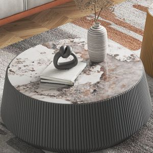 Microfiber Leather Round Rock Coffee Table Luxury Style ODM