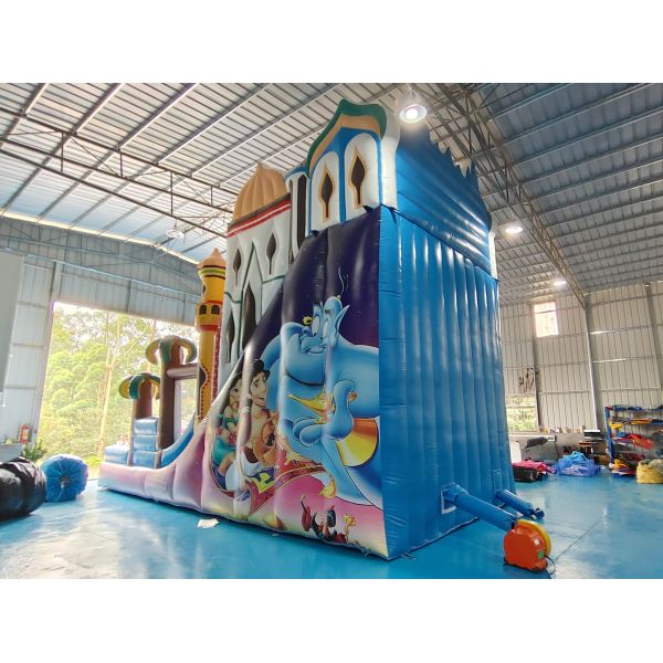 High Quality Outdoor Digital Printing Inflatable Slide Princess Lamp Of Aladdin Cartoon Inflatable Castle For Kids