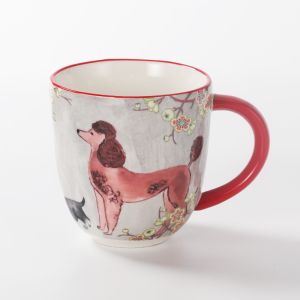 Promotional Gift Cute Cartoon Poodle Dog Ceramic Coffee Mugs Pure Hand Painted